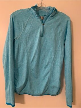 Athleta Aqua Blue Long-Sleeve Quarter Zip Hoodie